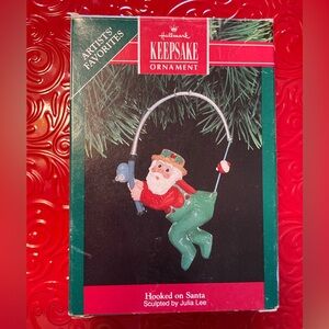 Hallmark Vintage Christmas Ornament ‘Hooked on Santa’ 1991 Fishing Santa